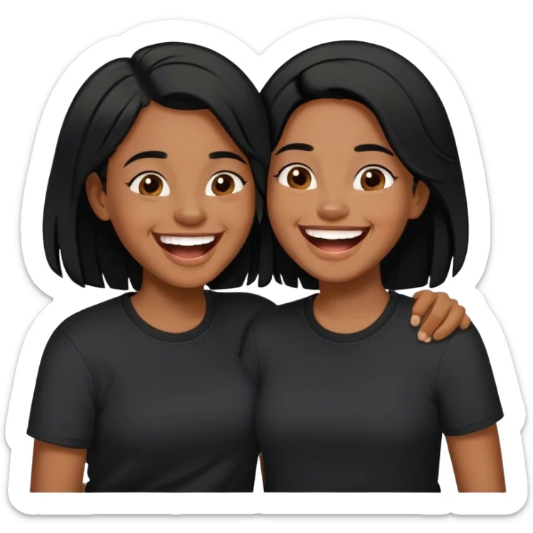 Brown skin colored twins with black hair and black shirts having fun with eachother sticker