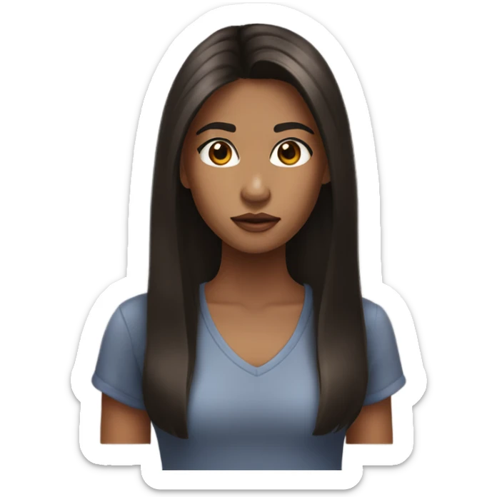 girl with brown eyes with long dark brown 90s hairstyle sticker