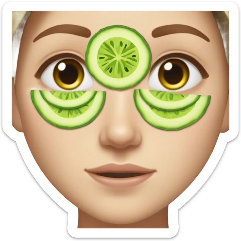 Girl with freackles Brown hair and white skin blue eyes wears skin care mask Thats Green and pickle on her closed eyes sticker