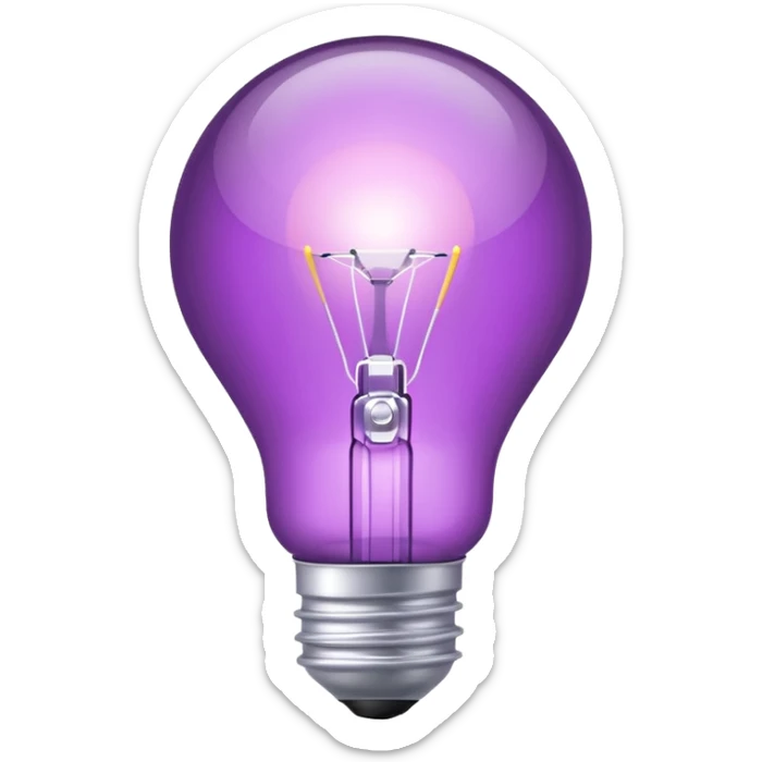 Create a glowing light bulb icon in shades of purple. Convey ideas and innovation. Keep it simple and clear. sticker