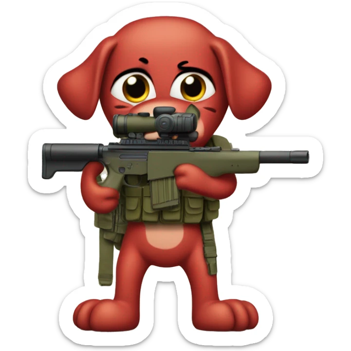 Clifford the big red dog cartoon humanoid military sniper sticker
