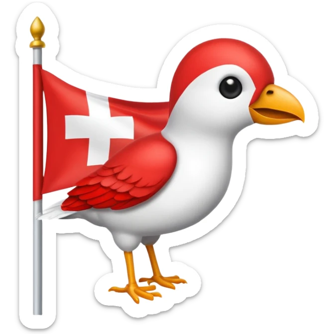 Make a emoji flag of Switzerland with a bird on top and make sure the bird is on the flag with no shadow sticker