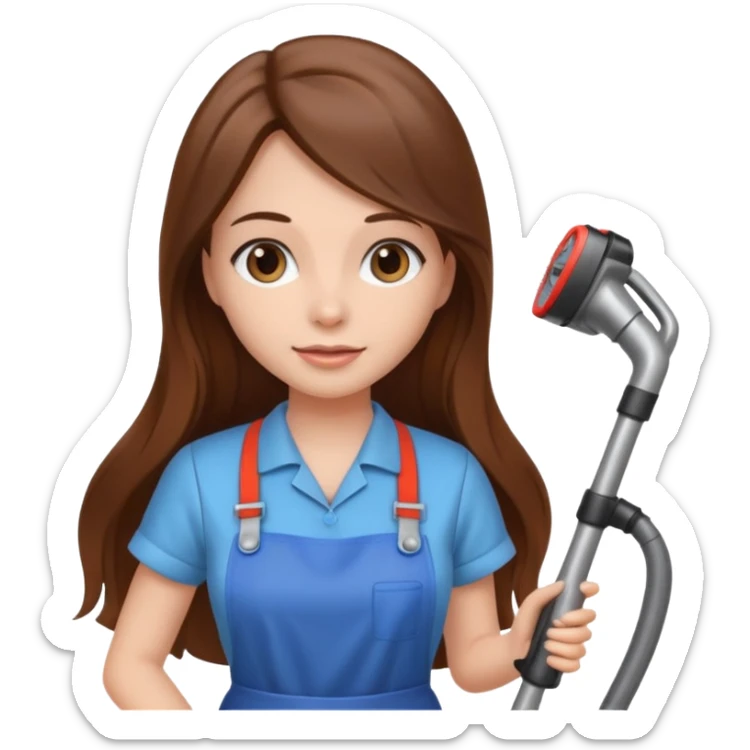 beautiful girl with long brown hair cleaning and vacuuming sticker