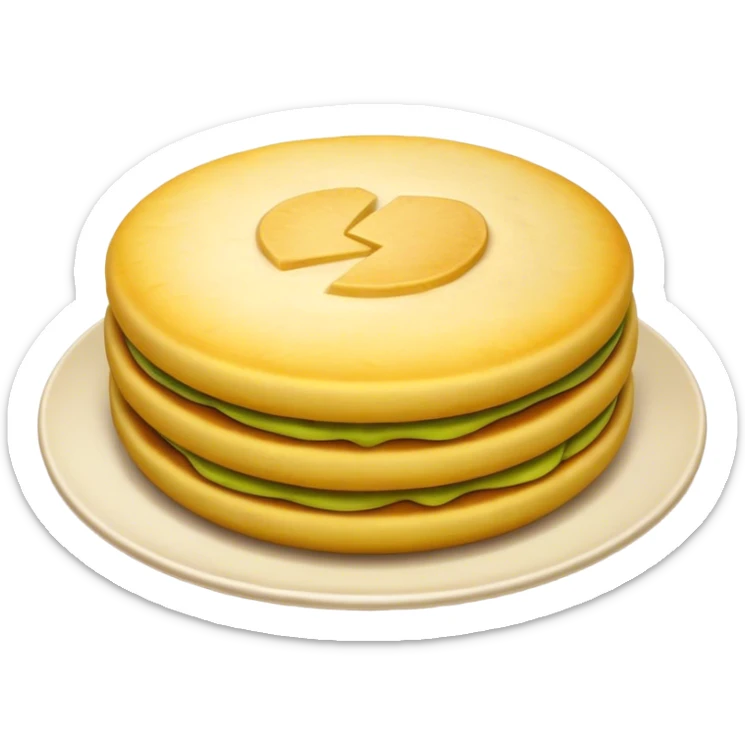 Cinematic Realistic Arepas Dish Emoji, depicted as golden cornmeal cakes filled with savory ingredients rendered with lifelike textures and warm, inviting lighting. sticker