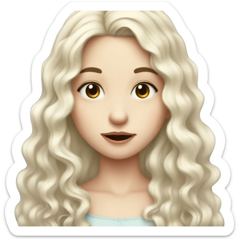 a girl with pale skin dark eyes long curly dark hair, sticking her tongue out  sticker