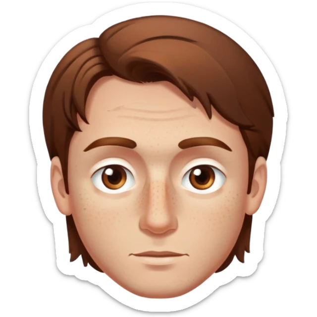 Polish man with medium length brown hair and freckles around his left eye sticker