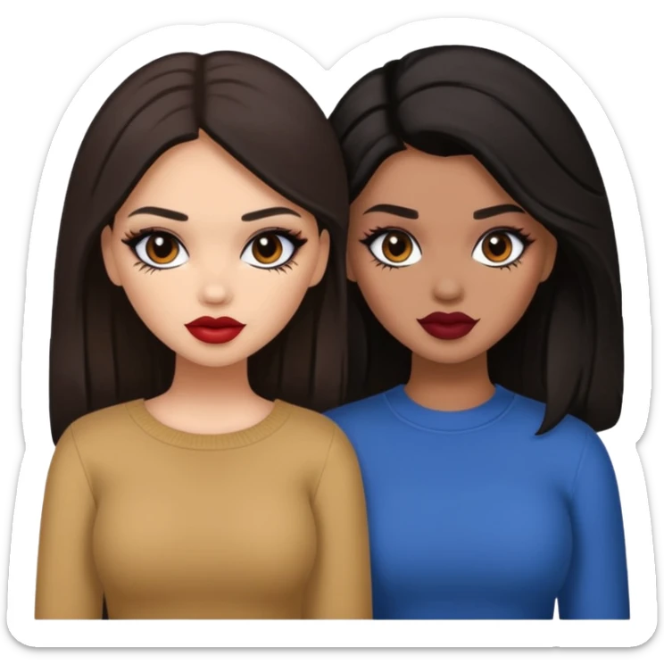 Boujy baddie best friends, trendy heavy makeup both dark hair one light skinned and one light brown  sticker