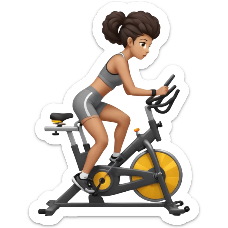 Woman in training clothes: dark snail hair on an ergonomic gym bike sticker