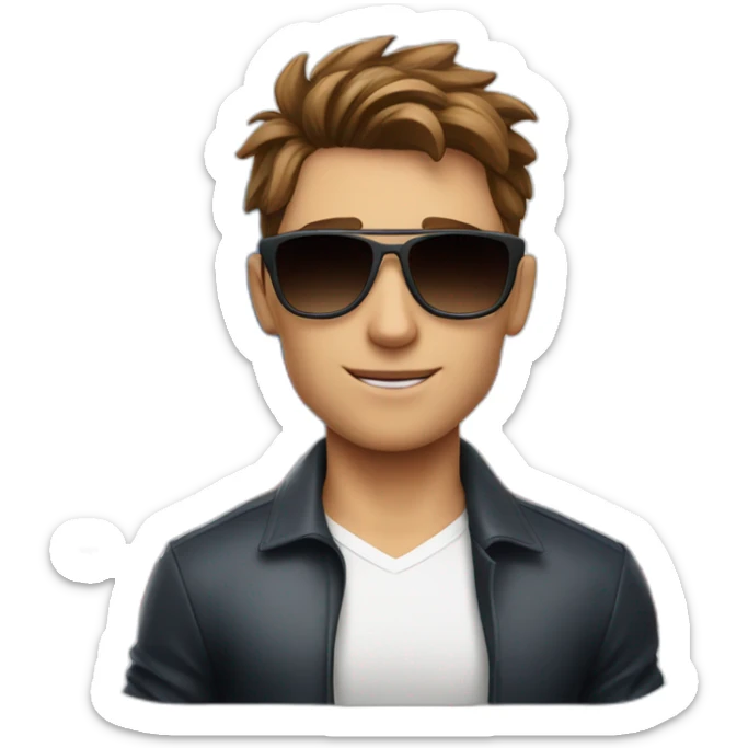 A young fit man with a white shirt and sunglasses on his hair with brown hair and a French flag in his hand sticker