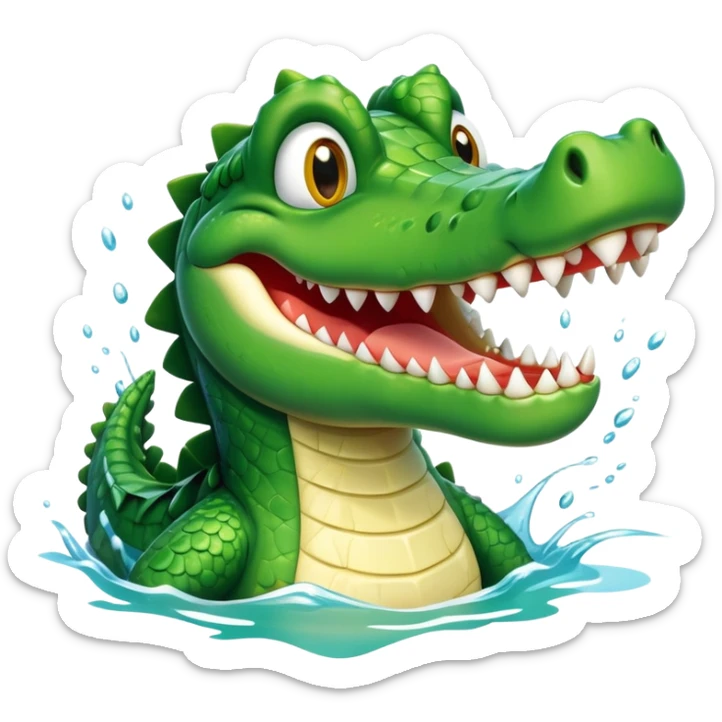 A crocodile with a happy face splashes in the water, showing off its big toothy grin sticker