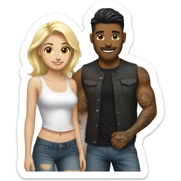 Brunette guys with tattoos and blonde girl couple sticker