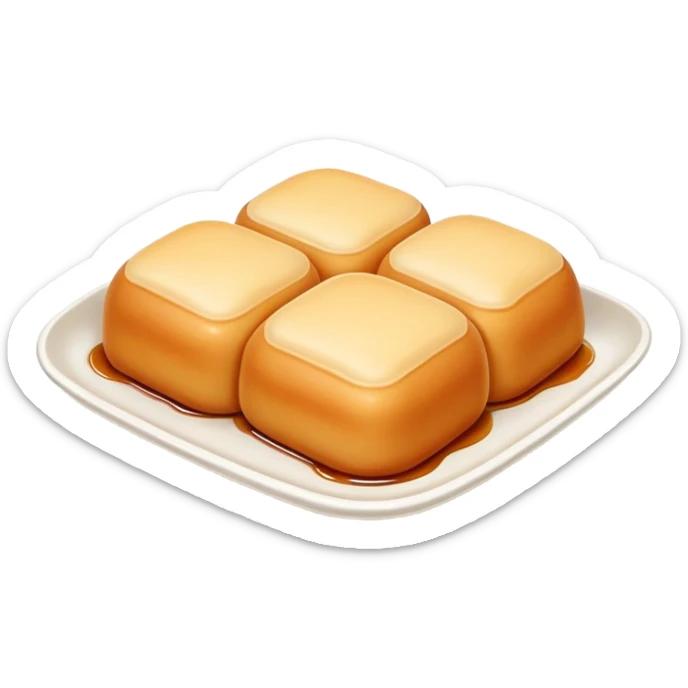 Fried mantou golden crispy bun with condensed milk, simplified emoji style with bold outlines and bright colors, cartoon style Chinese deep fried bread sticker