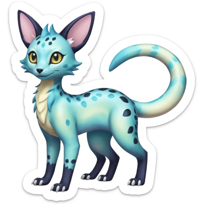 Shiny Pastel White Iridescent Celestial Salandit-Umbreon-Genet-Noivern-Noibat-Serval-Hybrid (Full body) sticker