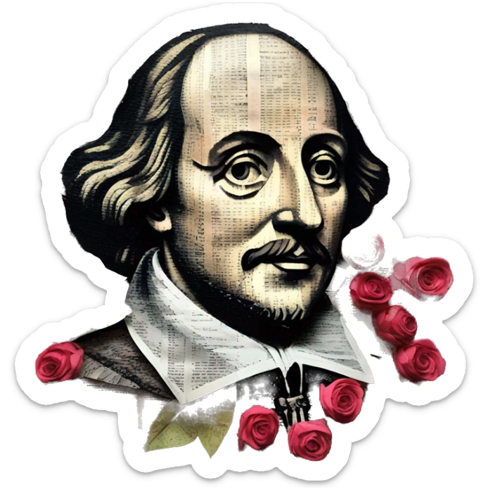 Shakespeare made of newspaper cuttings 420 roses flowers sticker