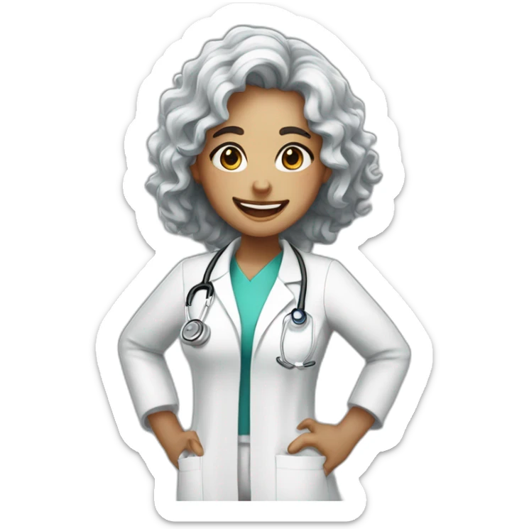 White Doctor Girl with freckles and curly black hair upto her back laughing sticker