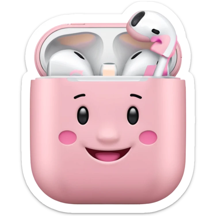 Create a pink happy circle emoji who listens to music on AirPods Max make them always this style 🥹 sticker