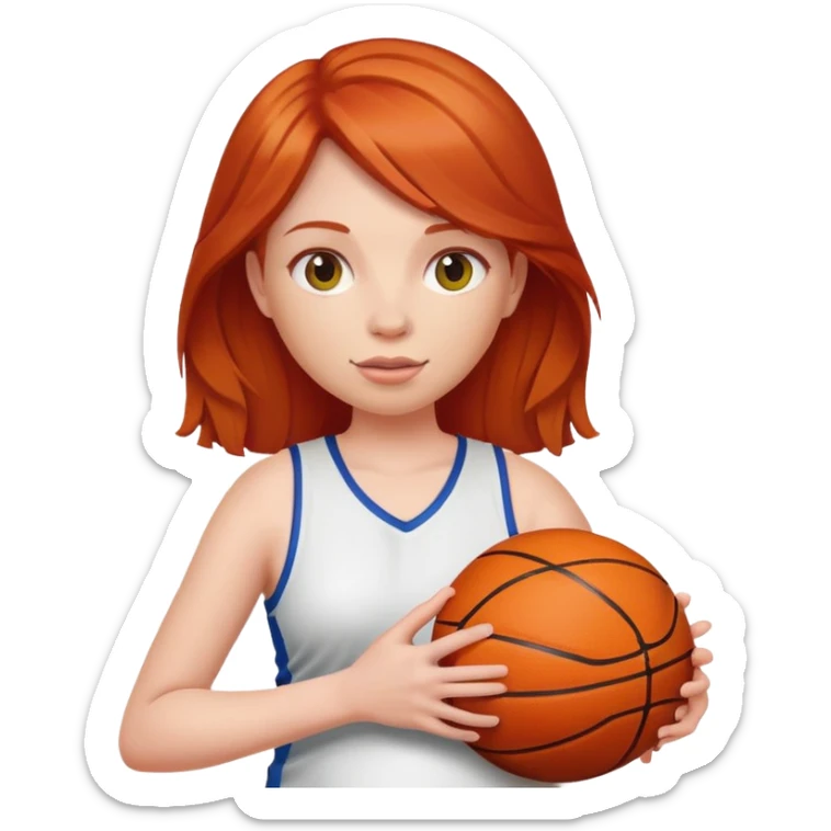 Redheaded girl with a basketball positioned like the pregnant woman emoji, but with a basketball instead of a belly sticker