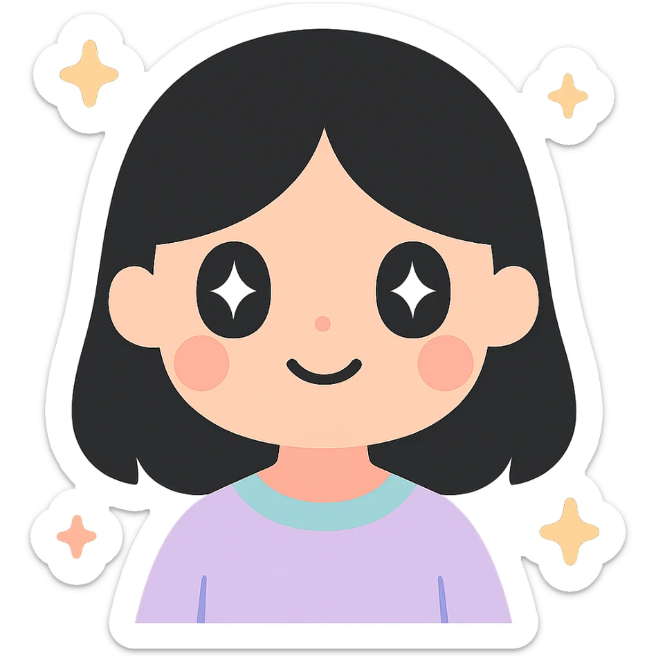 illustration of a girl with straight black hair, character illustration style sticker