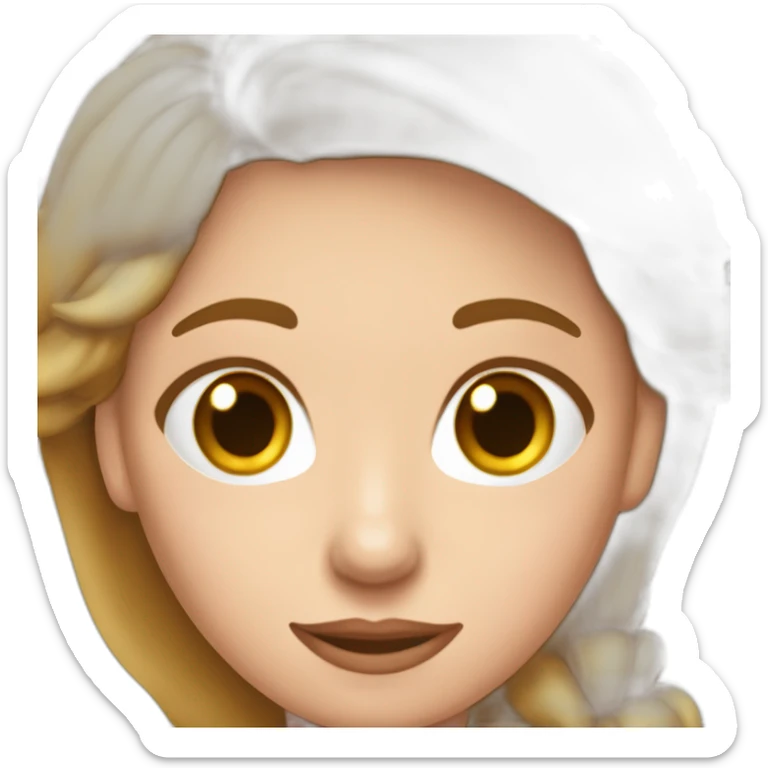 mujer de 40 años con pelo pelirrojo, ondulado y hasta el pecho, con ojos marrones verdosos y muy sonriente con una mano levantada sticker