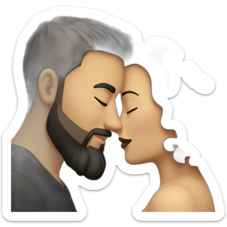 White-man-with-a-smooth-black-hair-cut-fade-and-a-black-beard-kissing-a-white-woman-with-long-brown-waved-hair sticker