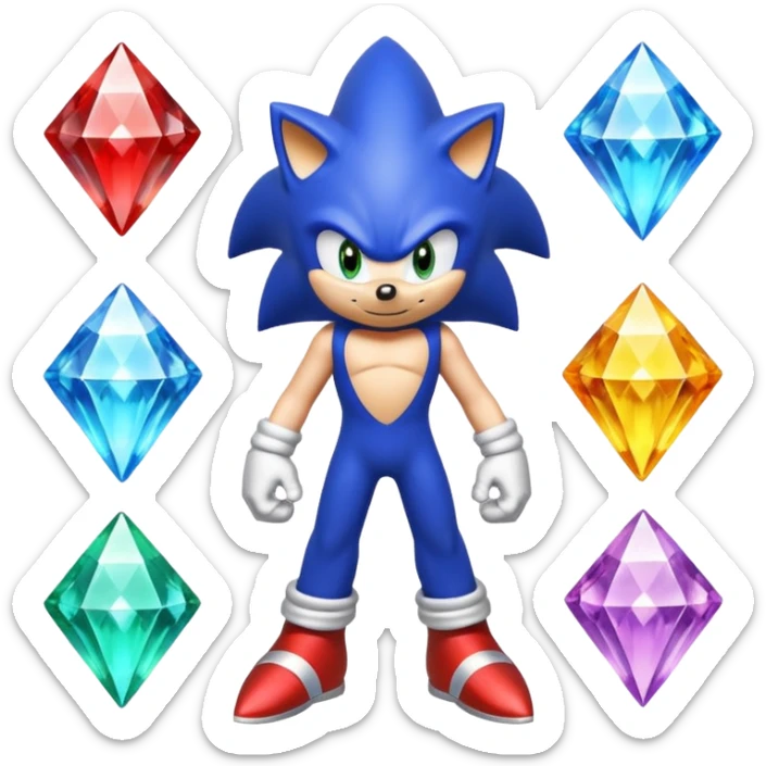 I want Sonic the hedgehog with the 7 chaos emeralds and the Goku aura transformation, where is the super Sonic aura Is a power 7 diamonds, red, blue, yellow, green, white, cyan and purple sticker