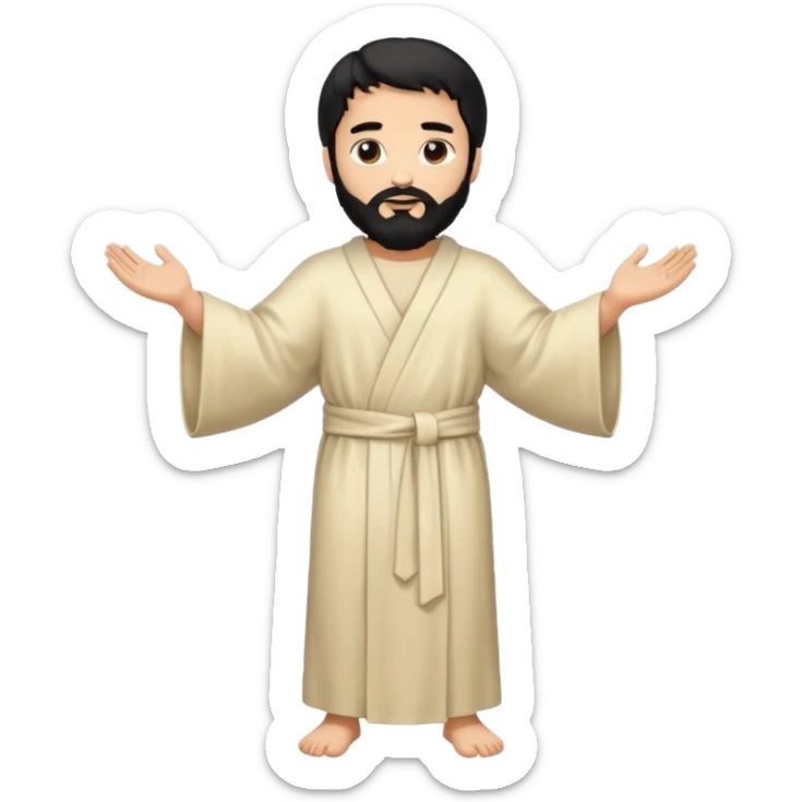 fullbody, head-to-toe, Jesus's apostle Thomas, black hair and black beard, arms down, normal emoji style, facing right sticker