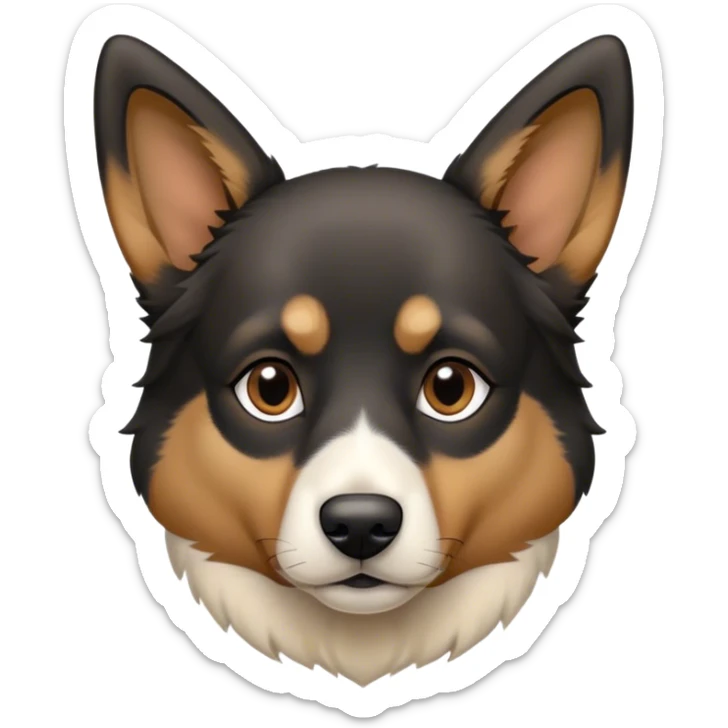 Black tan and white dog with pointy ears and Shepard face but shorter fur. Mostly black sticker