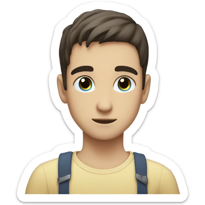 a guy with short dark hair and brown eyes hugs a girl with blond hair slightly below the collarbones and blue eyes sticker