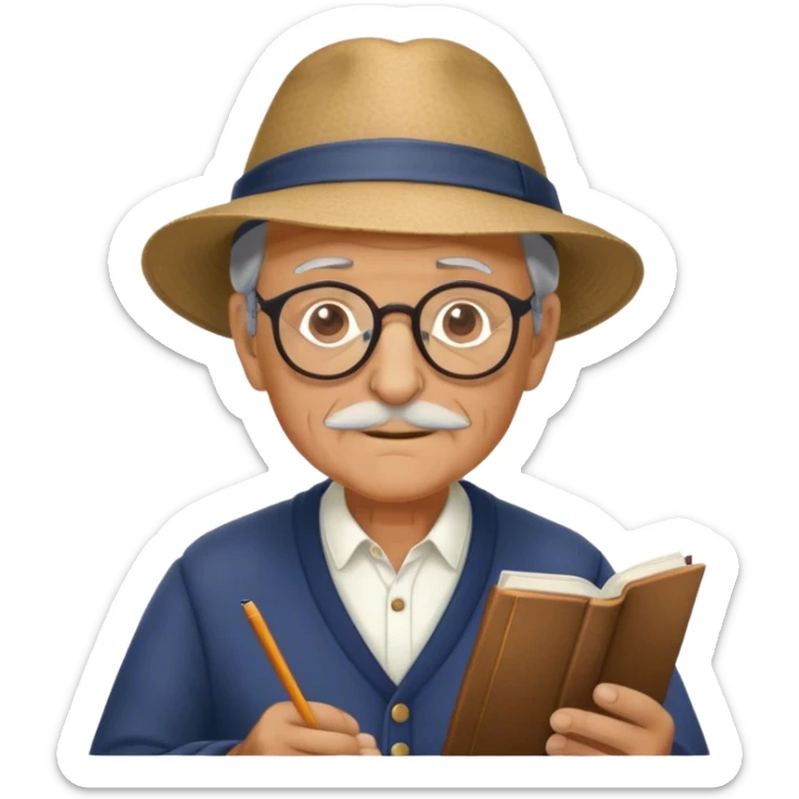 Older French man with nice taste, wearing a hat and reading glasses sticker
