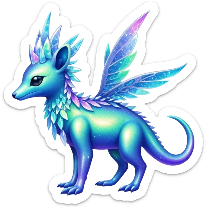 Shiny Exotic Tropical Colorful Neon-colored Glittery Ethereal Sparkly Iridescent Amaura-Aurorus-Fakémon-hybrid-creature (full body)  sticker