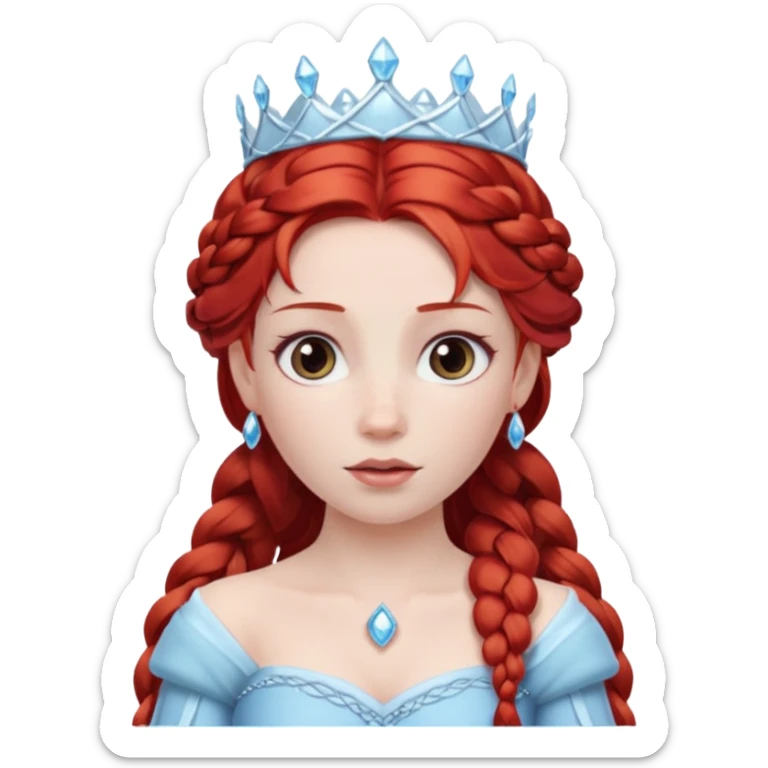 braided hair ice princess with red crown, red hair sticker