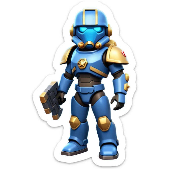 Clash of Clans aesthetic: Cinematic Playful Terran Marine Hero Emoji, rendered in a 3D vector-style similar to standard emojis with minimal shading and bold, simplified shapes. A compact, heroic isometric figure clad in futuristic power armor with signature energy accents, softly glowing with a cosmic battle charm. Simplified yet unmistakably iconic, highly detailed and consistent, glowing with a soft radiant shine and high gloss. Stylized with a touch of interstellar valor and a soft glowing outline, capturing the essence of an elite space warrior with a friendly, playful manner! sticker