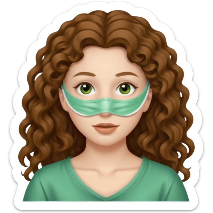pale white girl with long brown curly hair green spa face mask  sticker