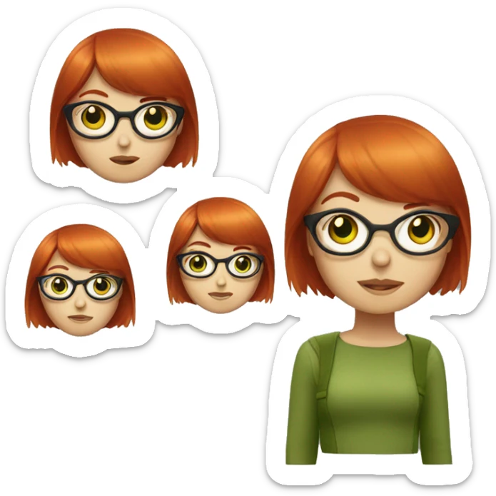 Red hair girl with green eyes with bang and glasses  sticker