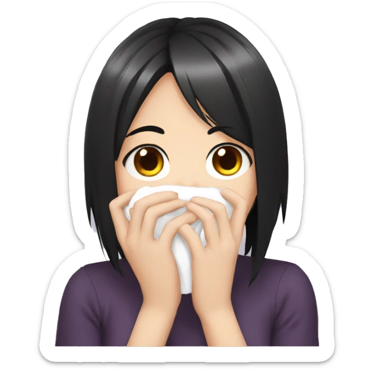 anime girl giggle hands covering mouth black hair sticker
