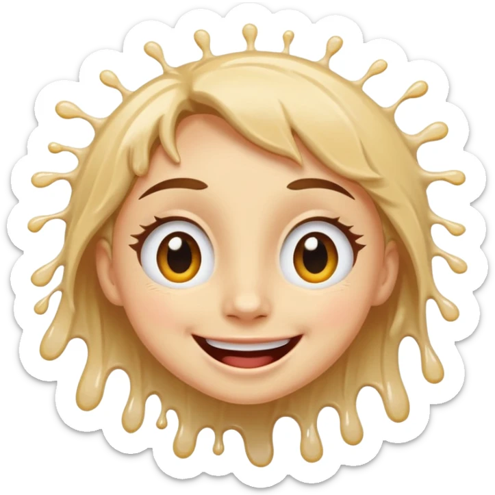 A joyful face with wide eyes and a big smile, tears of laughter flowing. The face radiates positive energy, surrounded by vibrant splashes in dynamic brush strokes. sticker