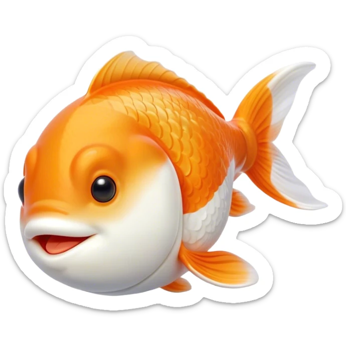 Meme-Worthy Cute Sleeping Orange and White Goldfish Portrait Emoji, Head resting peacefully with a contented smile, showcasing a streamlined, graceful body with a luxuriously soft blend of orange and white, eyes closed in a serene, floating nap, Simplified yet hilariously adorable features, highly detailed, glowing with a soft, drowsy light, high shine, relaxed and utterly lovable, stylized with an air of playful laziness, bright and heartwarming, soft glowing outline, capturing the essence of a comically sleepy goldfish, so meme-worthy it feels like it could instantly become the next viral sensation of adorable slumber! sticker