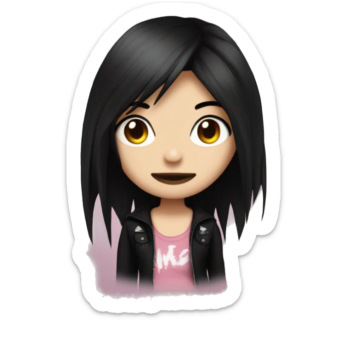 2007 emo girl with black hair and one pink strand grunge style sticker