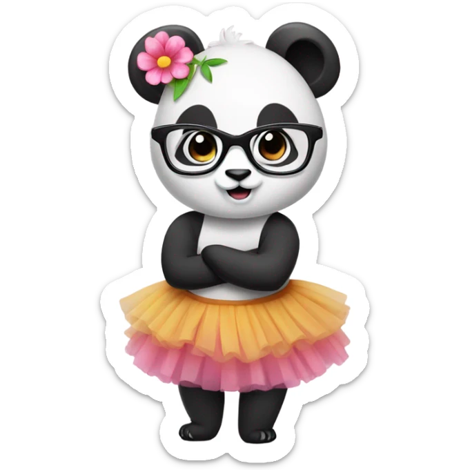 Cute female Panda wearing a tutu and glasses with a flower above 1 ear  sticker