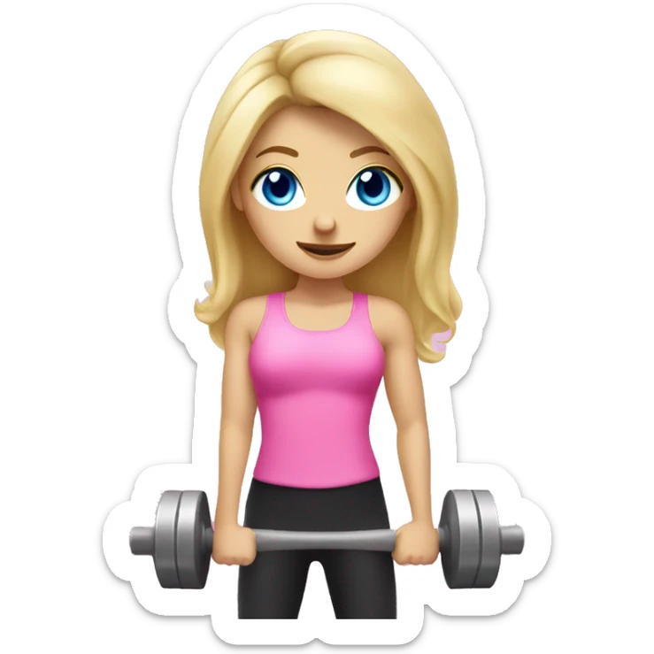 Blond hair girl with blue eyes in pink holding dumbbell sticker