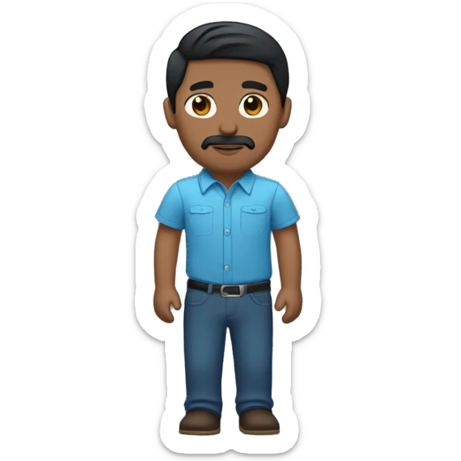 male navajo. darker skin black straight short hair. goatee and mustache. blue collard button up. dark brown eyes  sticker