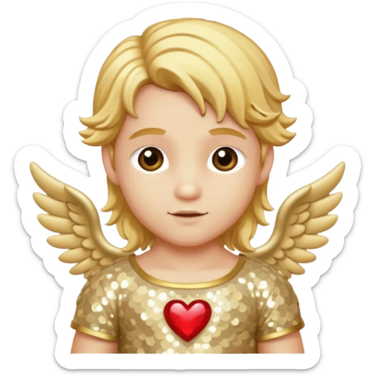 Cupid, God of Love from Gods and Goddesses with long golden blonde hair, cream sequin outfit sticker