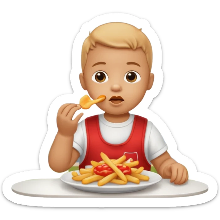 Transformer cette personne en bébé  occuper à  manger des fritte a bruxelles, devant latomium sticker