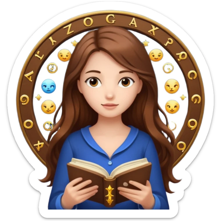 emoji of a girl with long hair reading a horoscope sticker