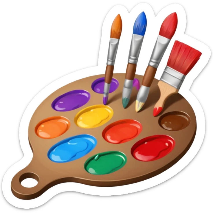 STICKER PINCEAUX ROUGE ET BRUN AVEC PALETTE DE PEINTURE ET TACHE DE PEINTURE sticker