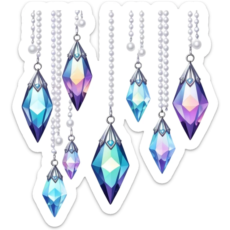 Iridescent big giant glistening glossy sparkly shiny glittery hanging crystals pearls and beads and gemstones scenery scenic decorations sticker