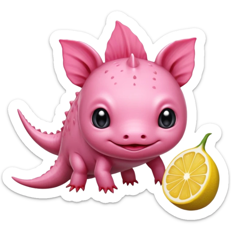 J’aimerais un Axolotl en dessin anime un peu rose qui mange un citron sticker