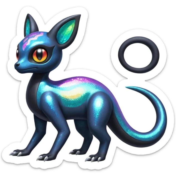 Sparkly Shiny Iridescent Colorful Exotic Duskull-Salandit-Umbreon-Fakémon-hybrid-creature (full body)  sticker