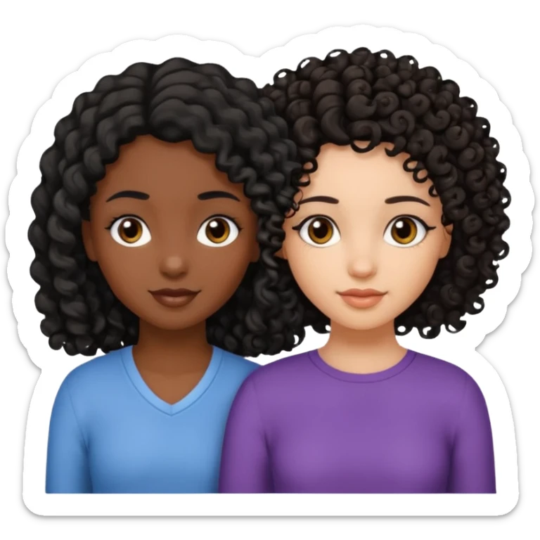 2 girl best friends. One who is African american with black hair and dark brown eyes. one who is white with curly dark brown hair and dark brown eyes. sticker