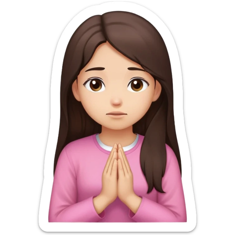 Girl long dark brown hair light medium skin worship God pink shirt no cross sticker